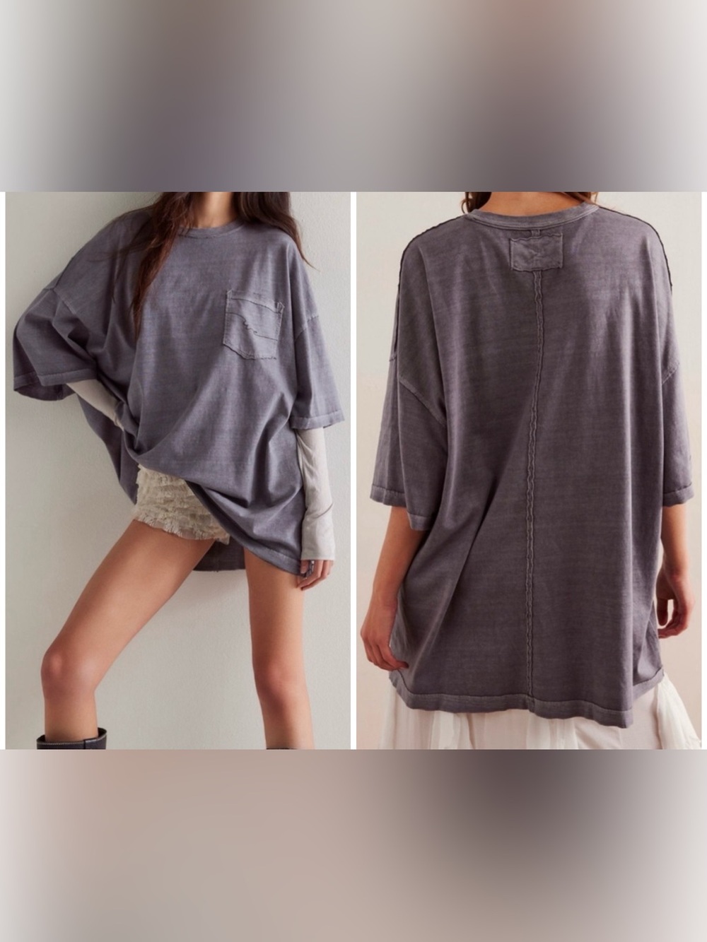 NWOT Free People We the Free Devon Graphic Tee - charcoal combo - Small